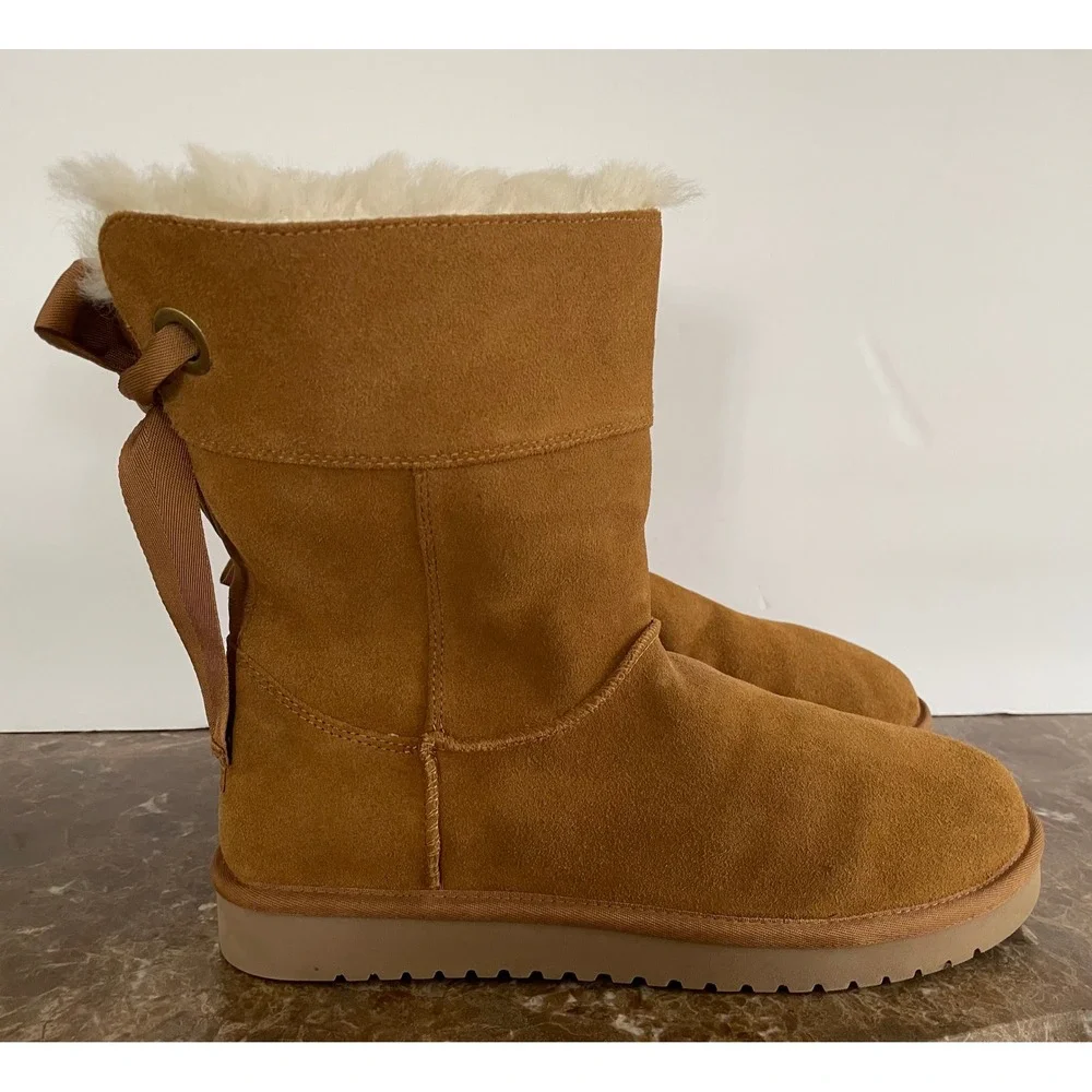 Koolaburra UGG Womens Andrah Short Suede Boot Ribbon Bow Sherpa Lined Cozy 11